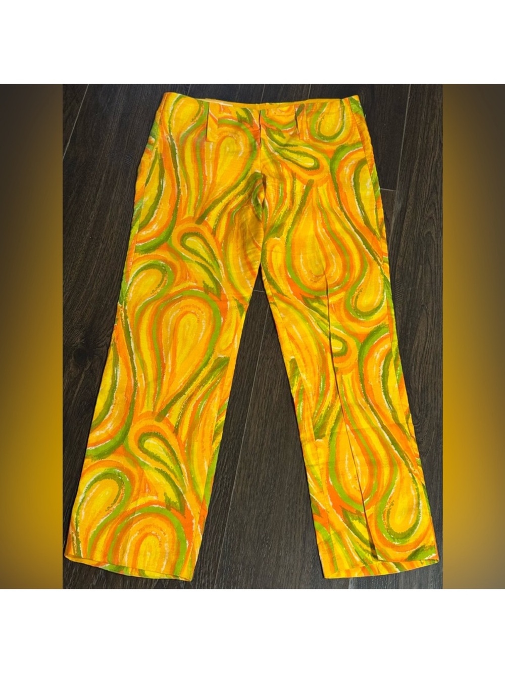 Vibrant Swirl Print Cropped Pants - Yellow & Green